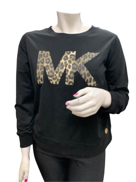 Michael Kors Tops - Michael Kors Leopard MK Logo Black Sweatshirt Size L